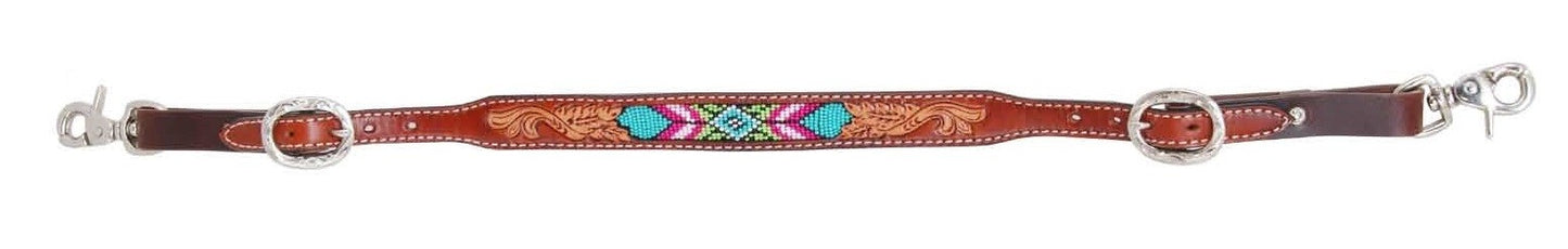 Rafter T Ranch Beaded Wither Strap w/ Floral Tooling