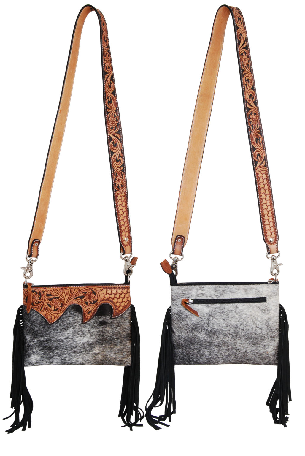 Rafter T Ranch Black Cowhide Tooled Leather Crossbody Bag