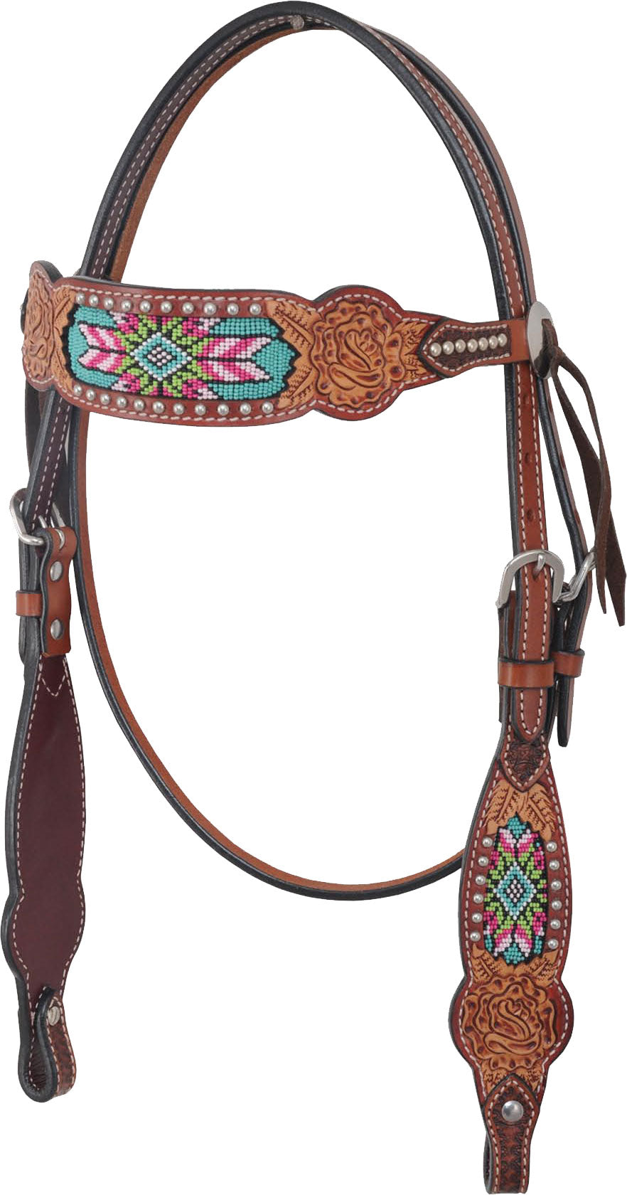 Rafter T Ranch- Browband Beaded Inlay w/ Floral Tooling Headstall