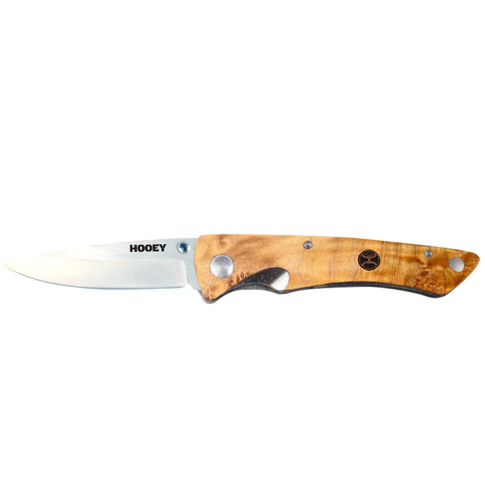Hooey Knife, Maple Burl Liner Lock Thumb Stud Folders