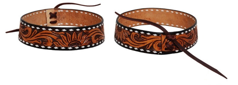 Rafter T Ranch Hat Band Tooled Sunflower & White Buckstitch
