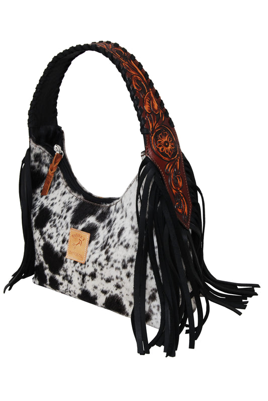 Rafter T Ranch Black Cowhide Conceal Carry Hobo Hand Bag