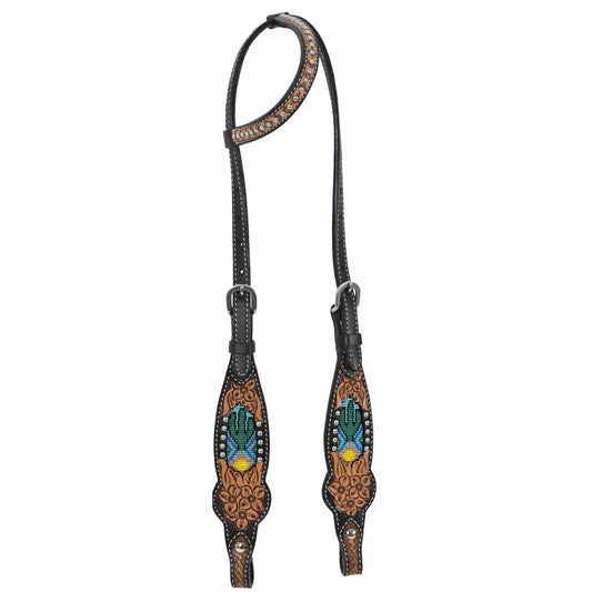 Rafter T Ranch- Single Ear Tooled Cactus Inlay Headstall
