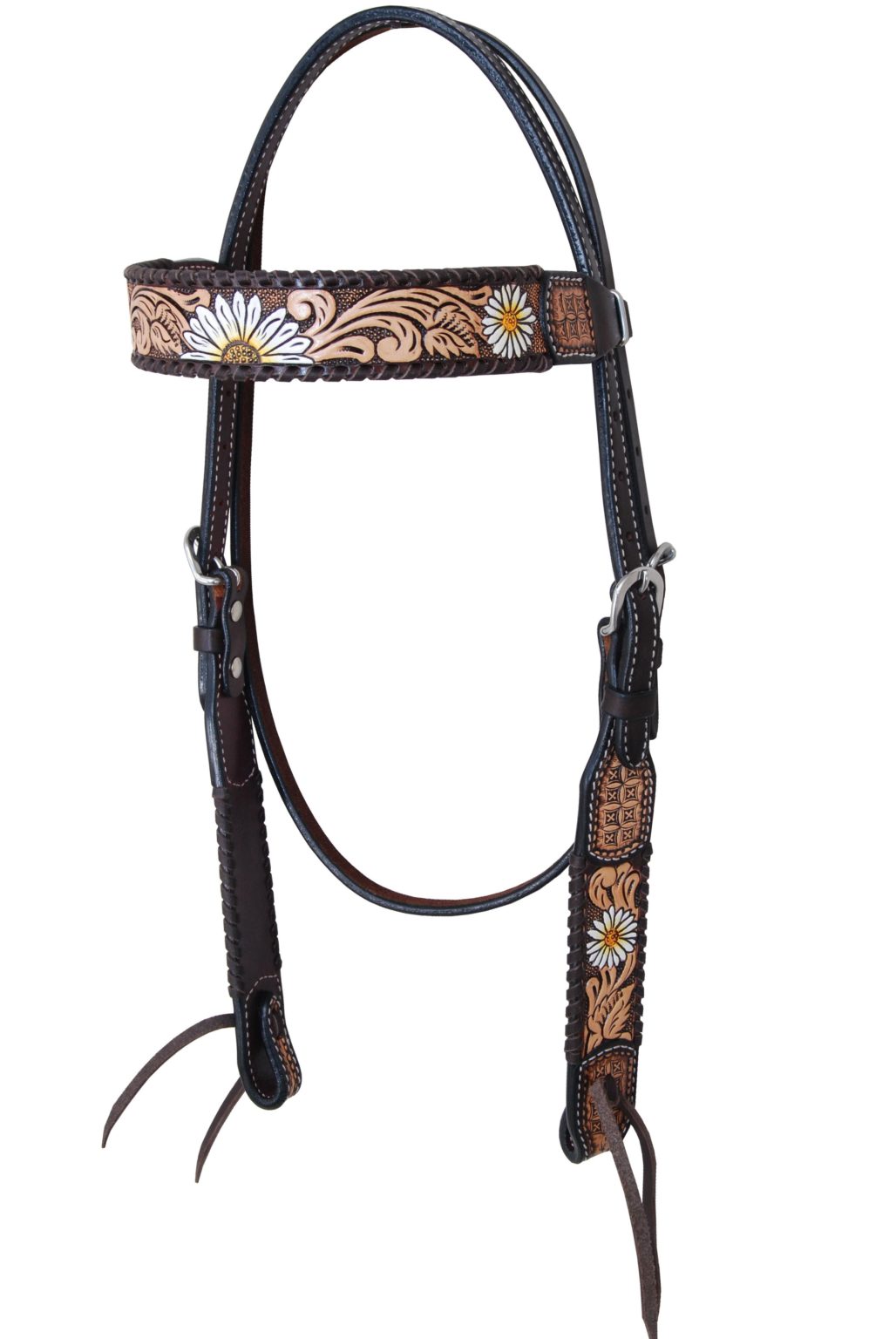 Rafter T Ranch-  Browband Floral Tooled With Painted Daisy Headstall