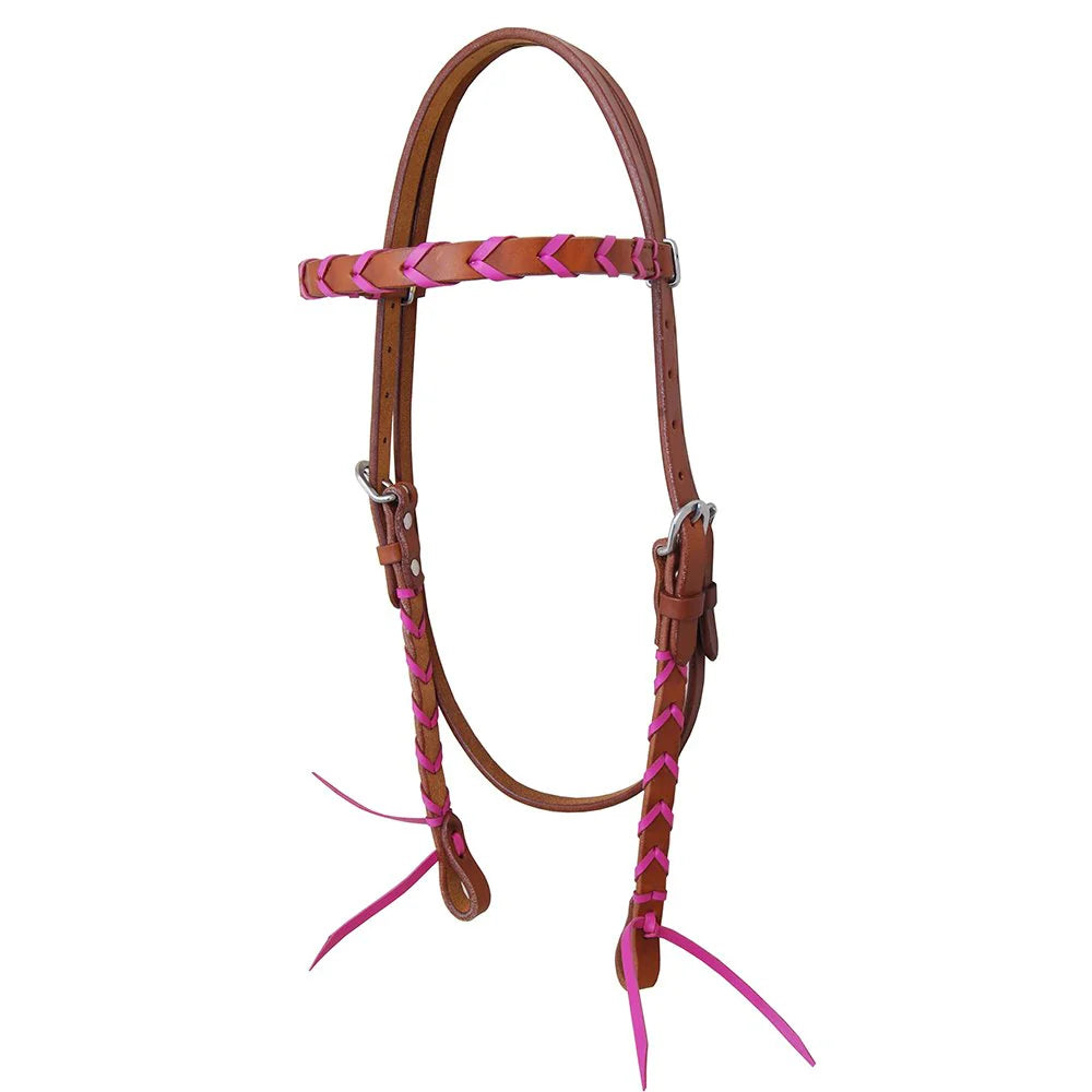 Rafter T Ranch- Browband With Pink Leather Plait Headstall