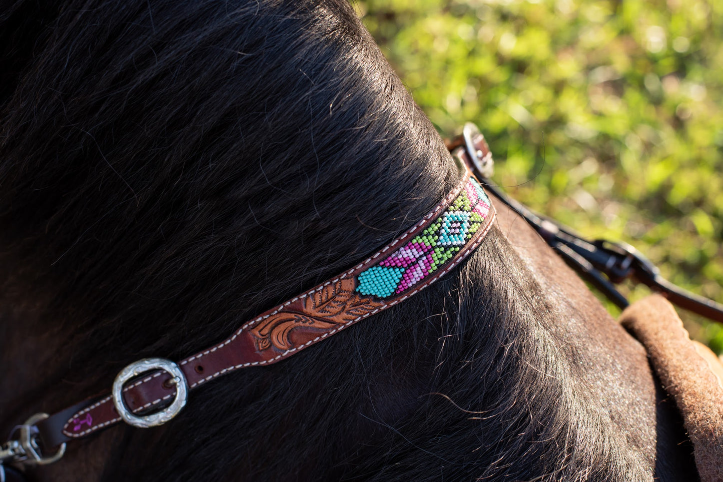 Rafter T Ranch Beaded Wither Strap w/ Floral Tooling