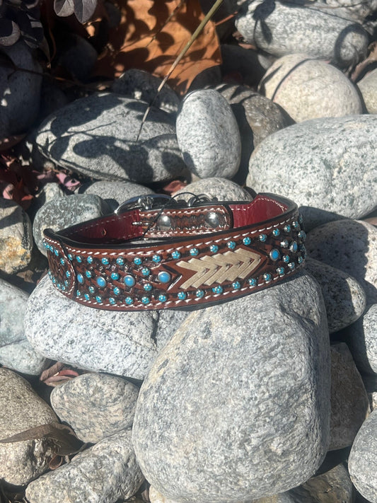 Rafter T Ranch Turquoise Flower Spots Dog Collar (Large)