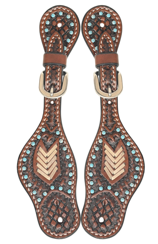Rafter T Ranch Turquoise Flower Spots Spur Straps